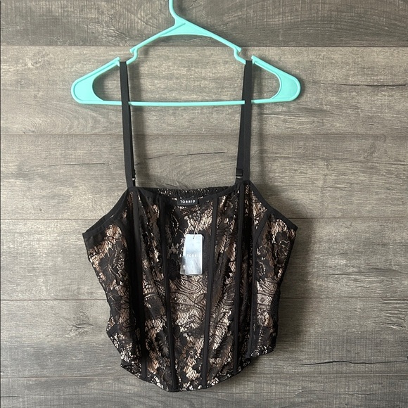 Black Lace Corset Cropped Tank - Picture 1 of 4